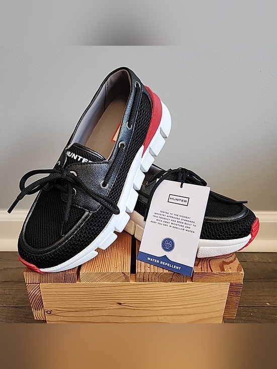 Hunter Shoes - HUNTER SASA BOAT SHOES Black White Red Women's Size 6.5 Waterproof Flats